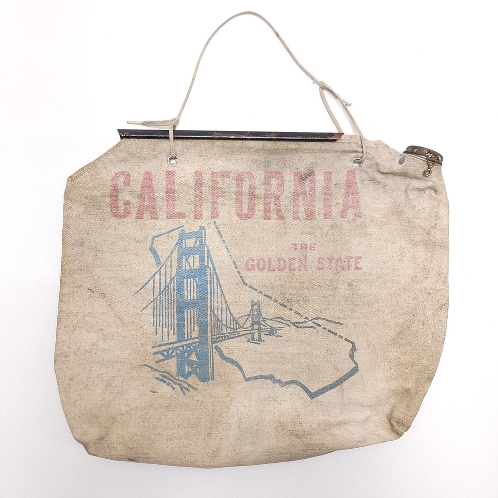 Vintage Atlas Water Bag 2 Gallon Canvas California Golden State Golden Gate USA